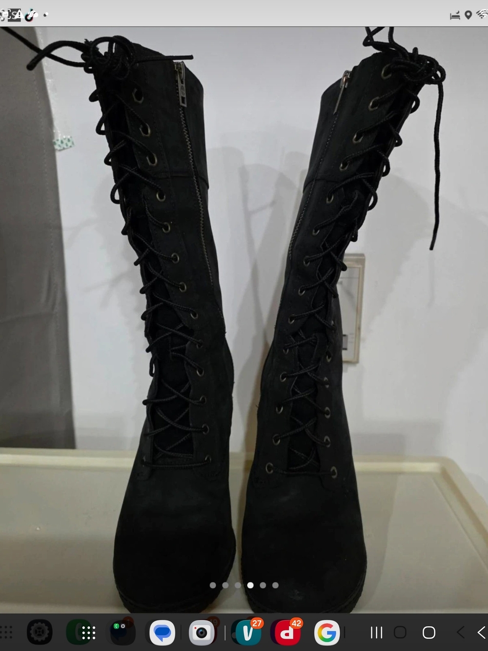 Timberland Black Lace-Up Chunky Heel Mid-Calf Boots - Picture 4 of 7